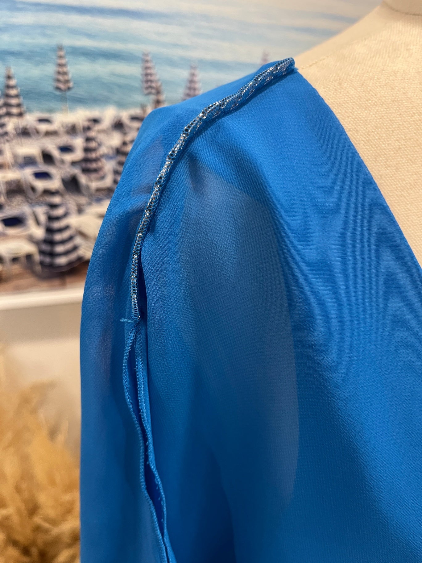 Liz Jordan Blue Batwing Top Size Large