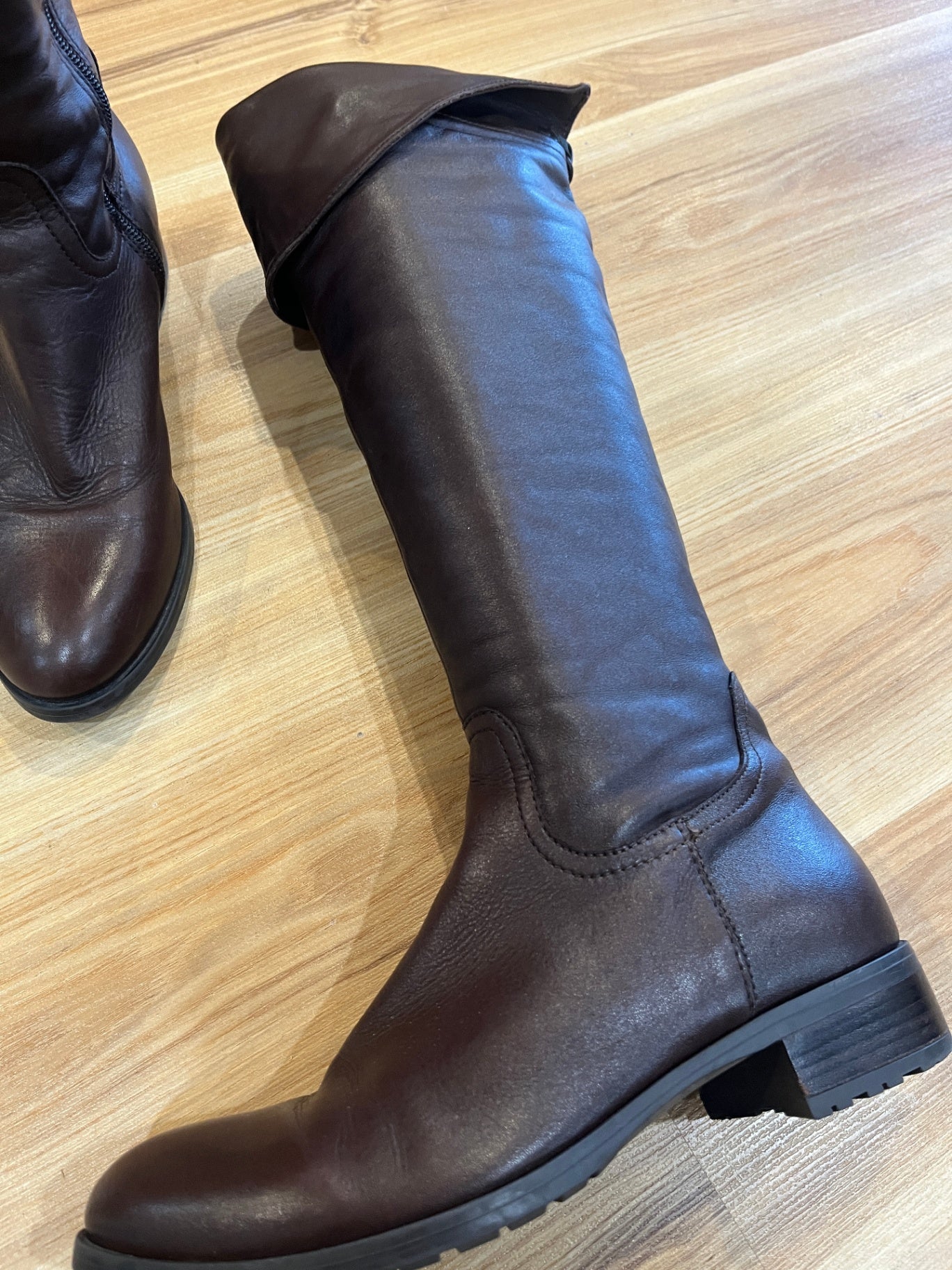 Freeflex by Jane Shilton Brown Leather Knee-High Boots with Fold-Over Cuff, Size 39