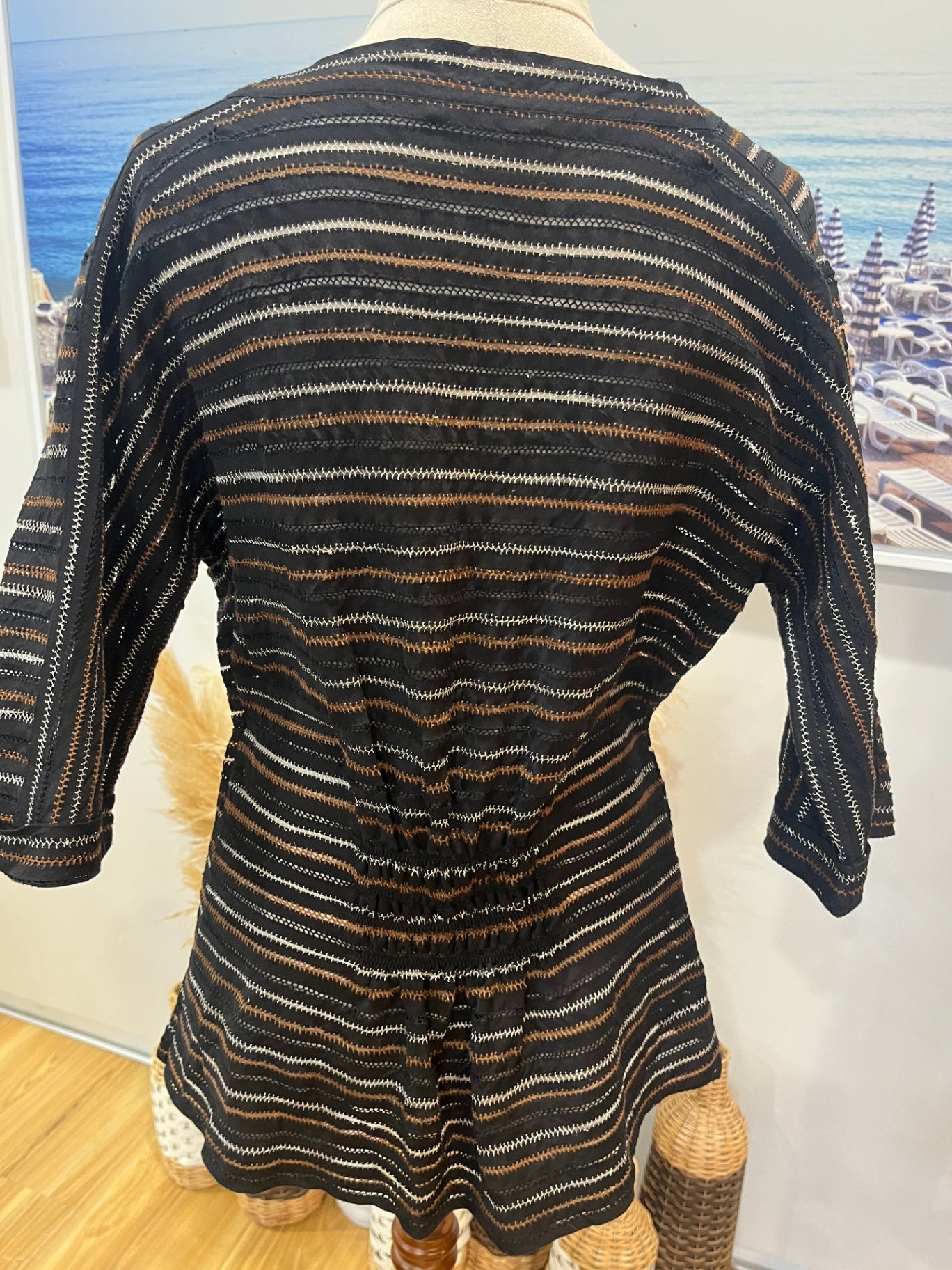 Easton Pearson Black Mesh-Stitched Top, Size 10