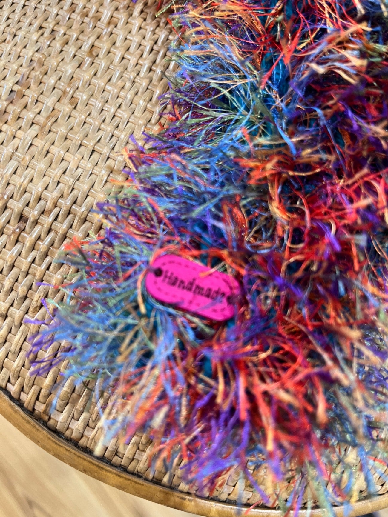 Fuzzy Yarn Rainbow Color Fingerless Gloves-Handmade
