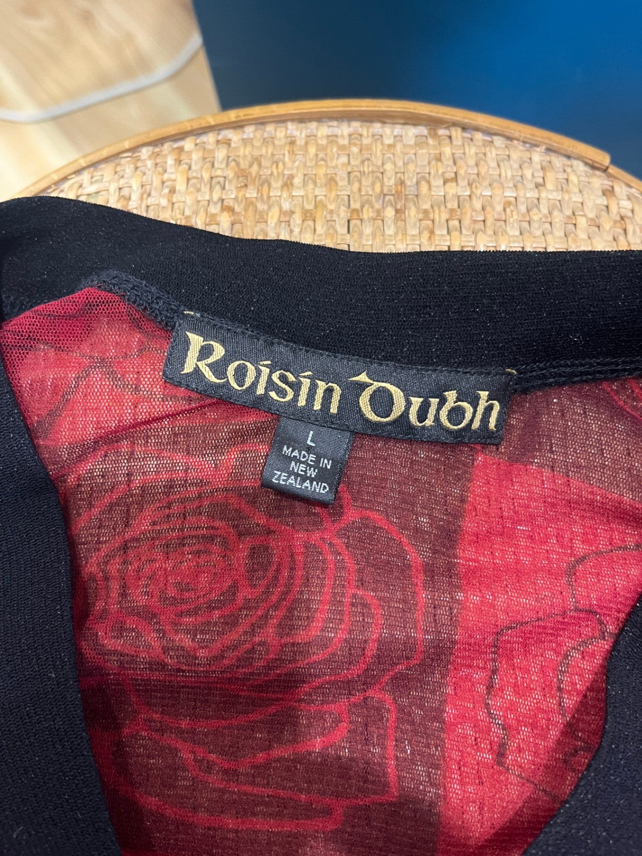 Roisin Dubh Red Check and Rose Print Button-Up Top, Large