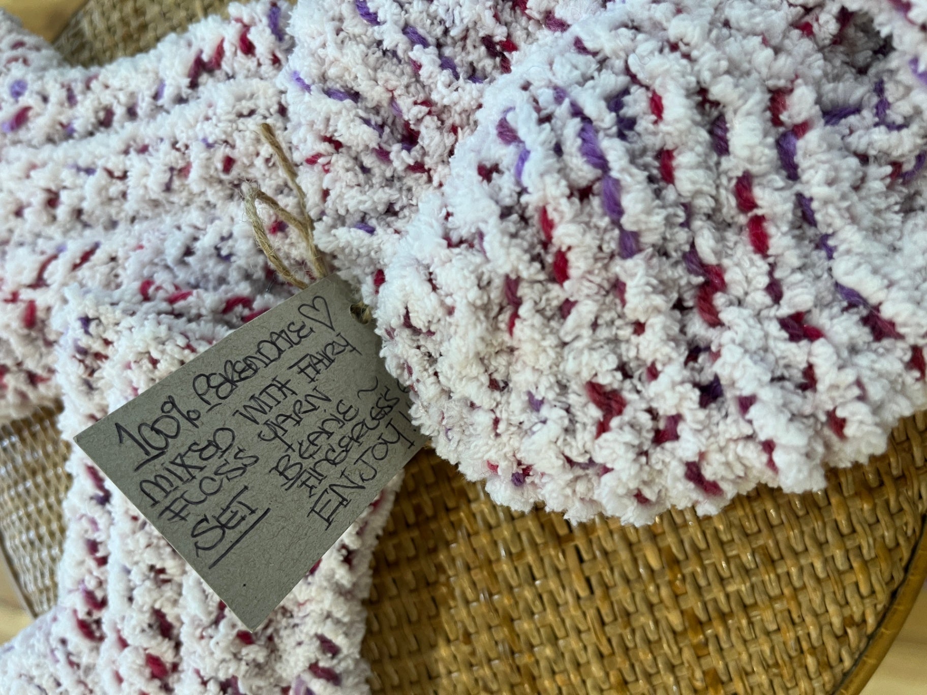 Beanie and Fingerless Gloves Handmade with Pink and Purple Accents