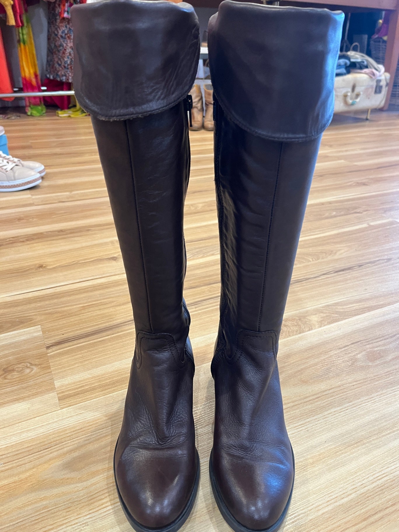 Freeflex by Jane Shilton Brown Leather Knee-High Boots with Fold-Over Cuff, Size 39