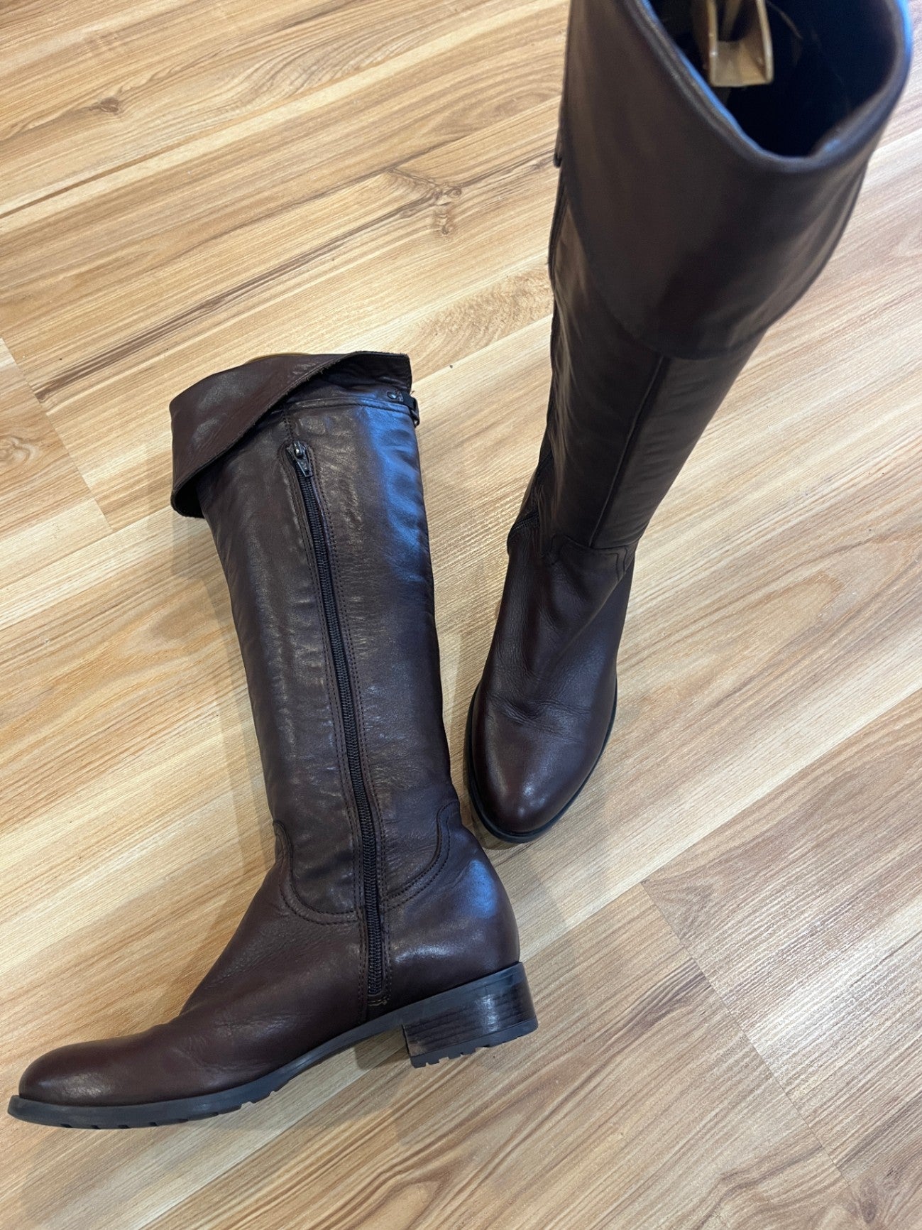 Freeflex by Jane Shilton Brown Leather Knee-High Boots with Fold-Over Cuff, Size 39
