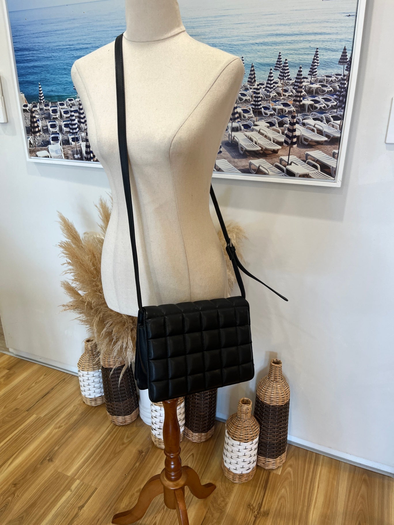 H&M Black Puffy Squares Shoulder Bag