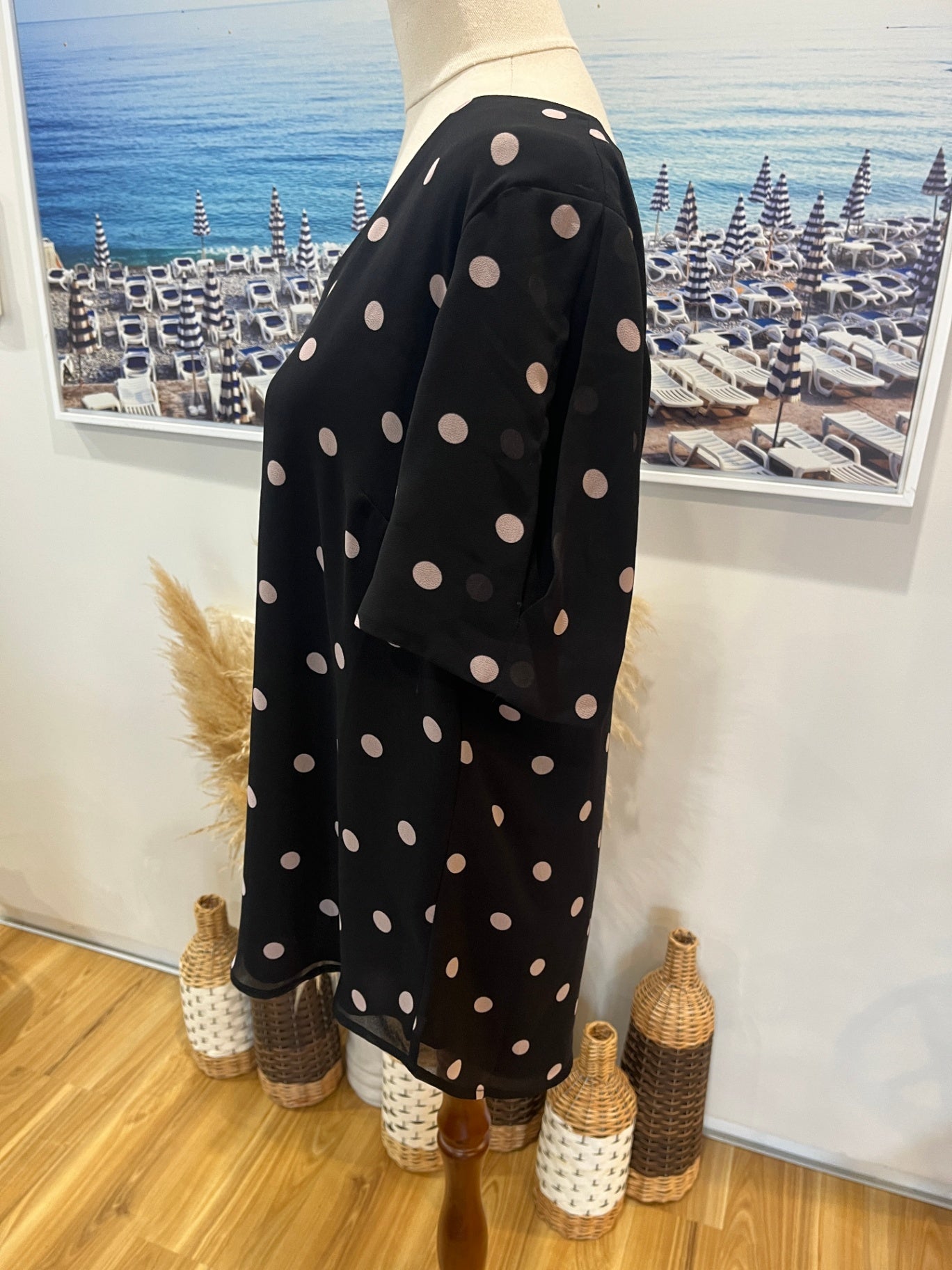 JACQUIE Top Black with Pink Polka Dots Size 12