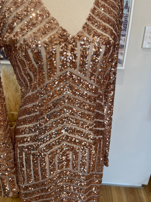 boohoo Rose Gold Sequin Evening Dress Size 10 