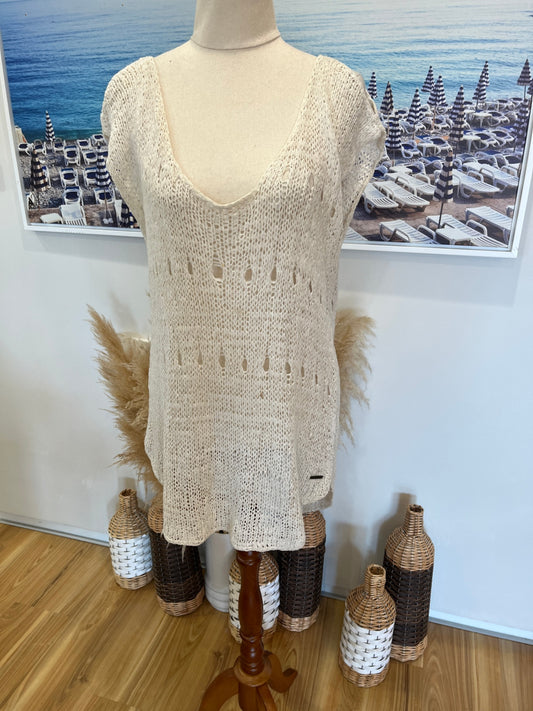 ROXY Cold Shoulder Sleeveless Knit Cream Size 10