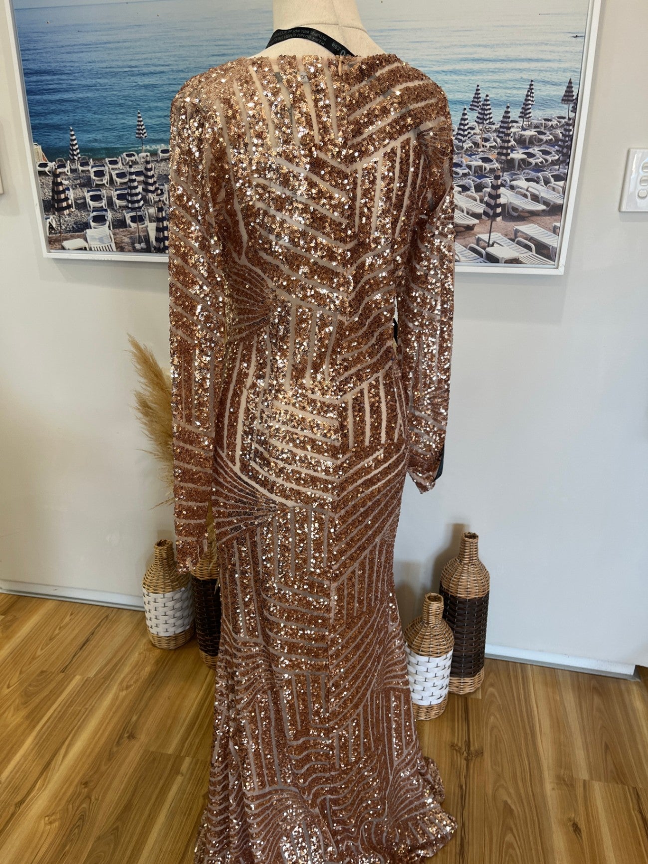 boohoo Rose Gold Sequin Evening Dress Size 10 