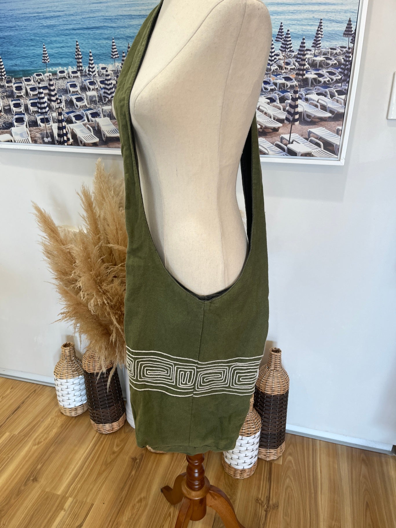 Crossbody Bag Embroidered Khaki Green