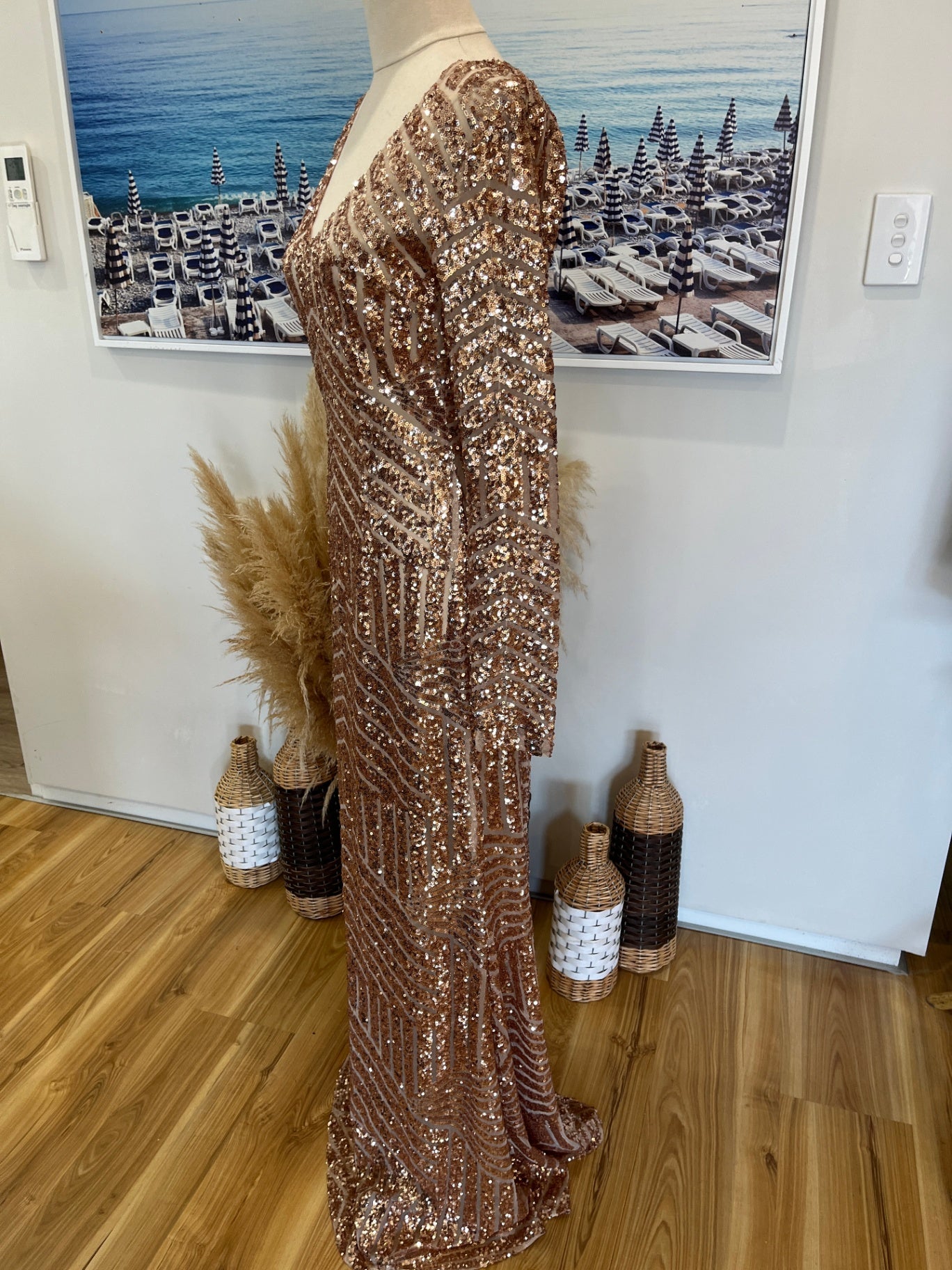 boohoo Rose Gold Sequin Evening Dress Size 10 