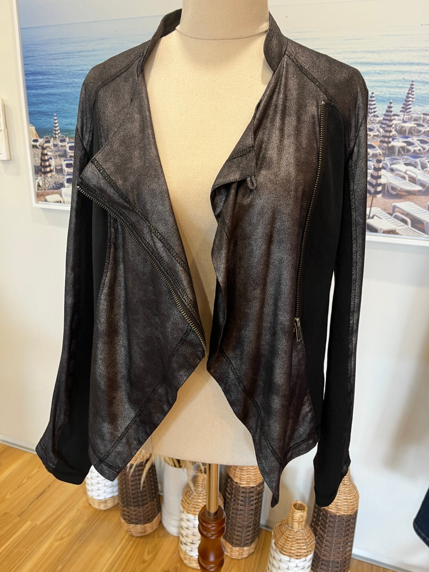 Sabine Jacket Gun Metal Grey Biker Style Size 12