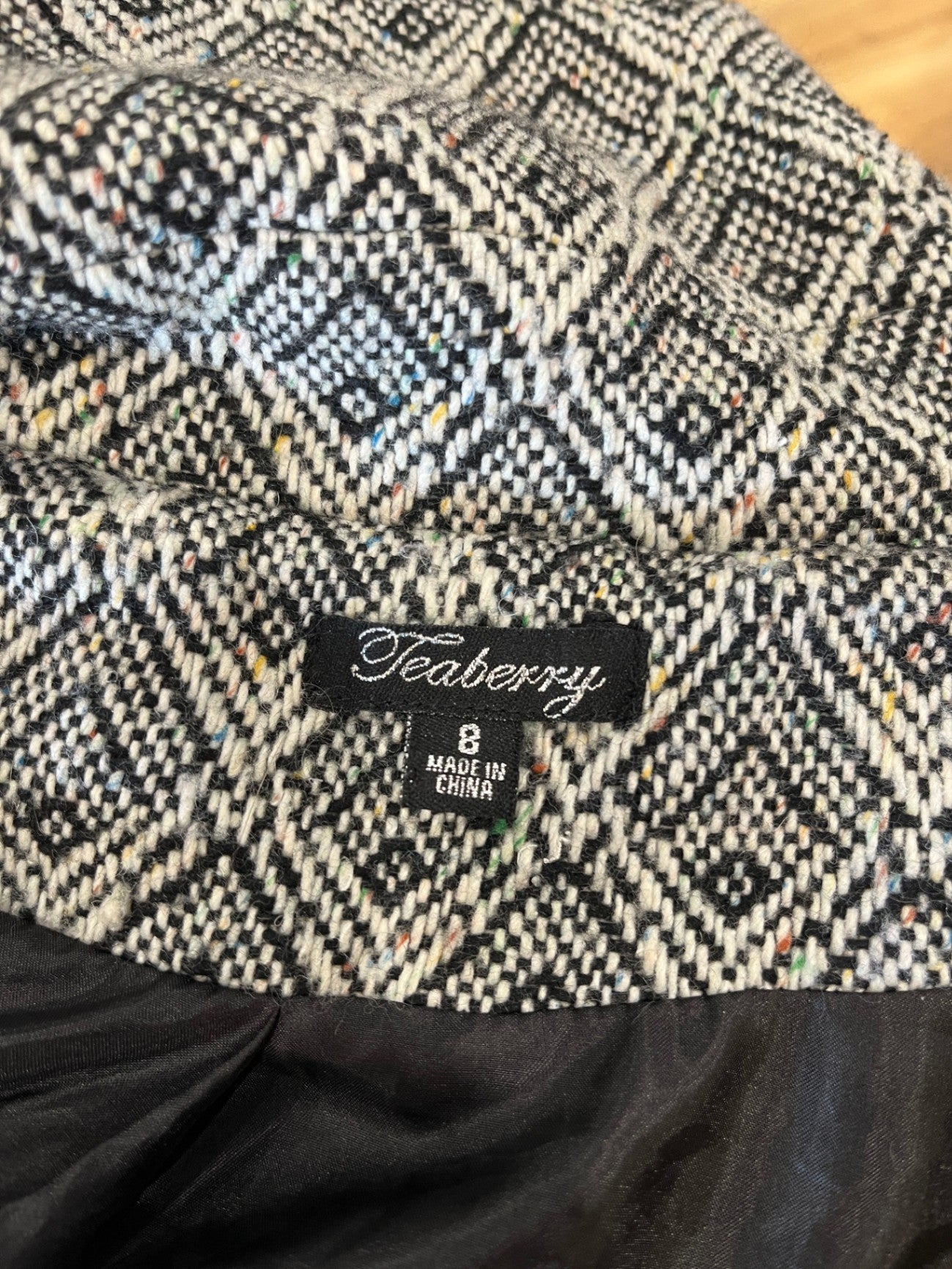 Teaberry Coat Black and White Geometric Design Size 8