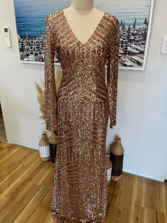 boohoo Rose Gold Sequin Evening Dress Size 10 