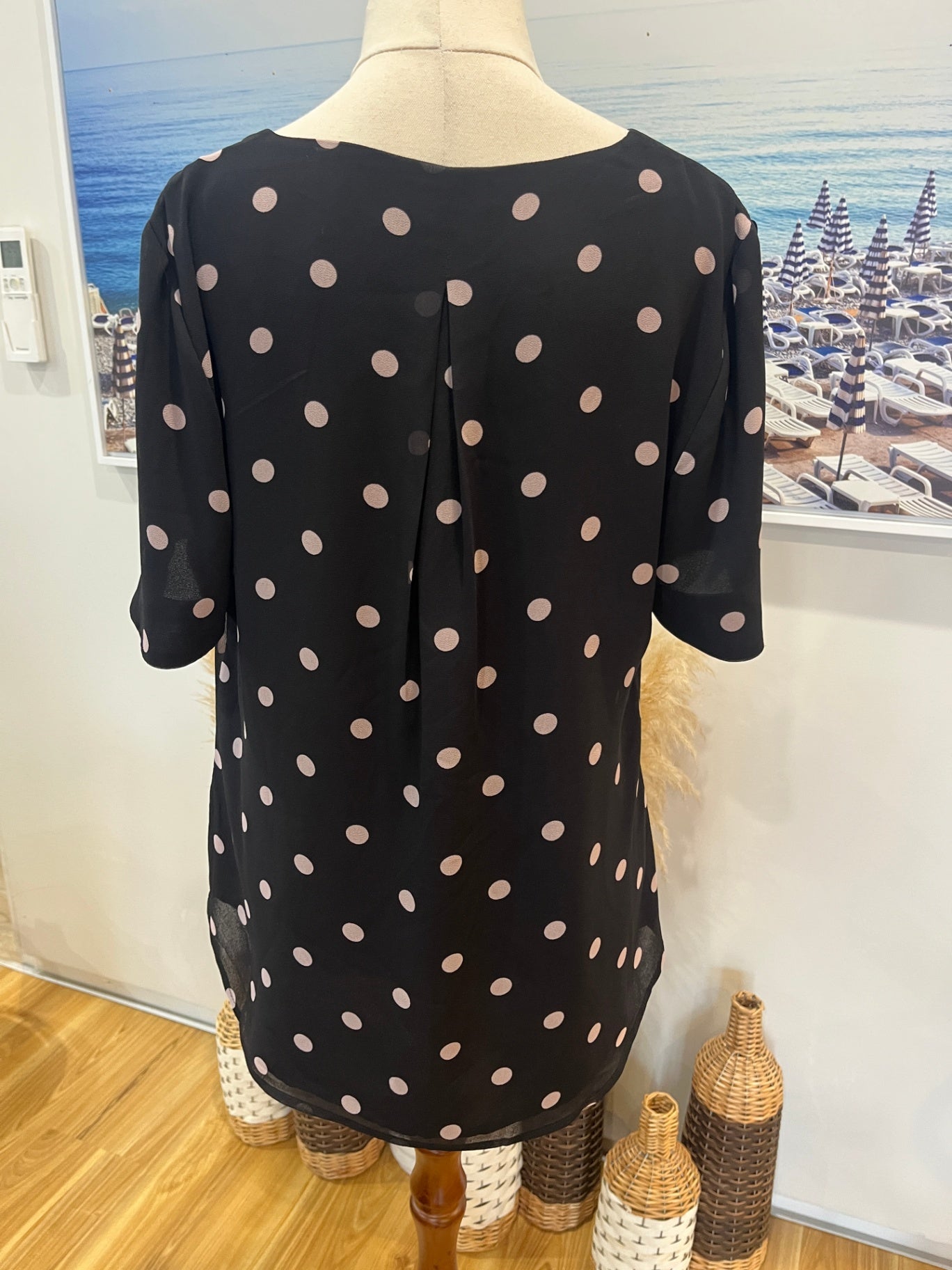 JACQUIE Top Black with Pink Polka Dots Size 12