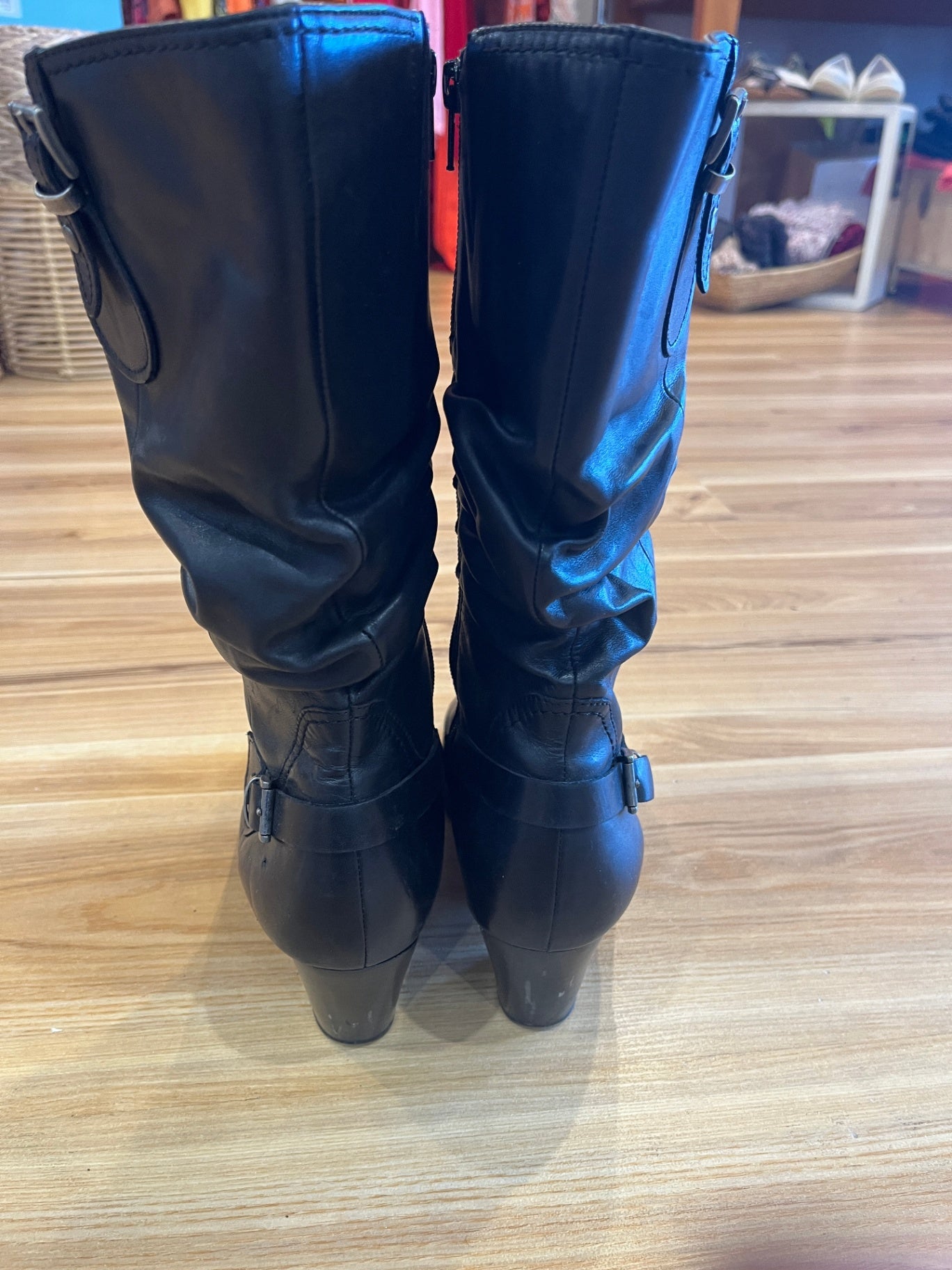 Gino Ventori Black Leather Boots Cowgirl Style Size 42