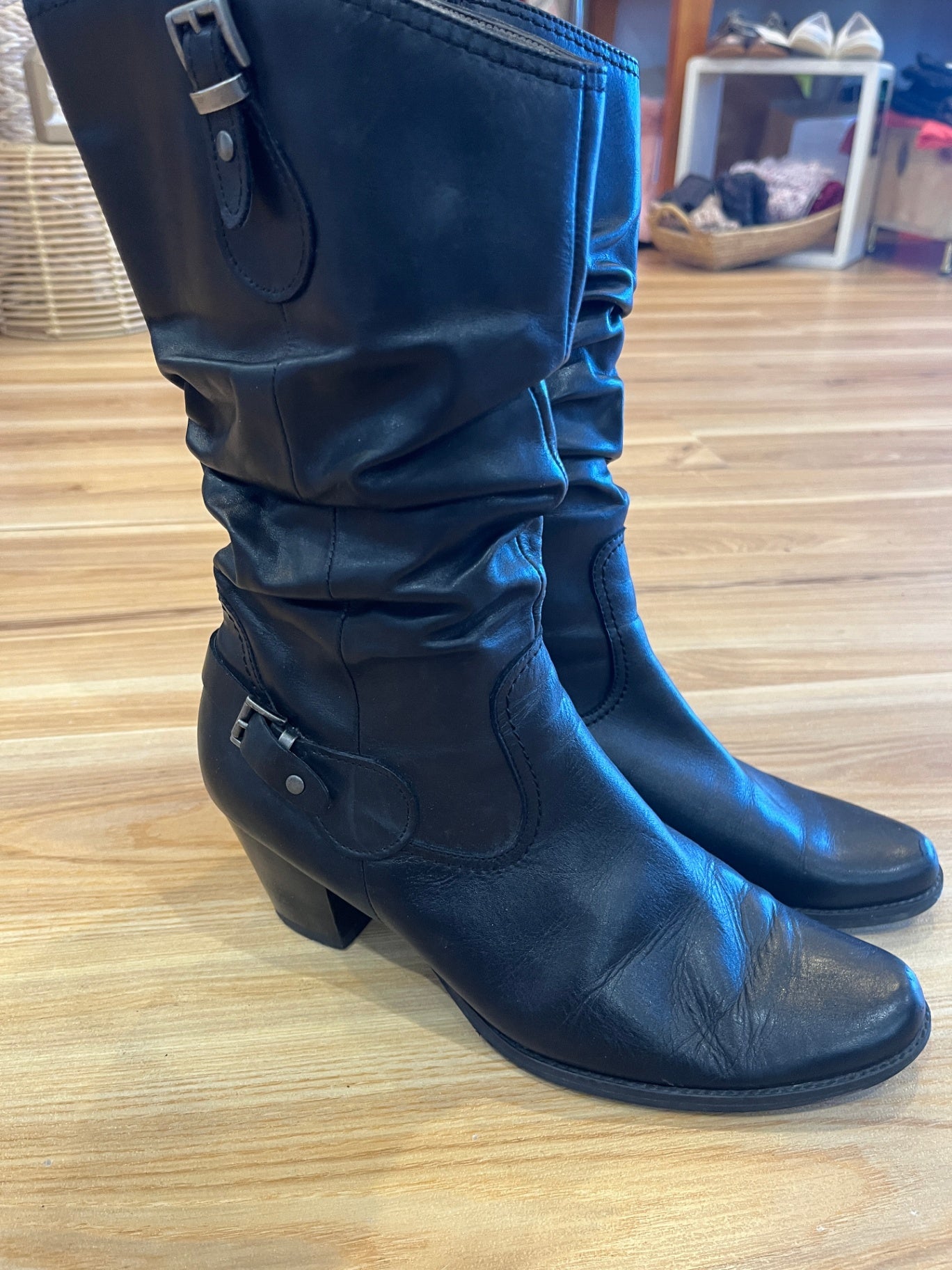 Gino Ventori Black Leather Boots Cowgirl Style Size 42