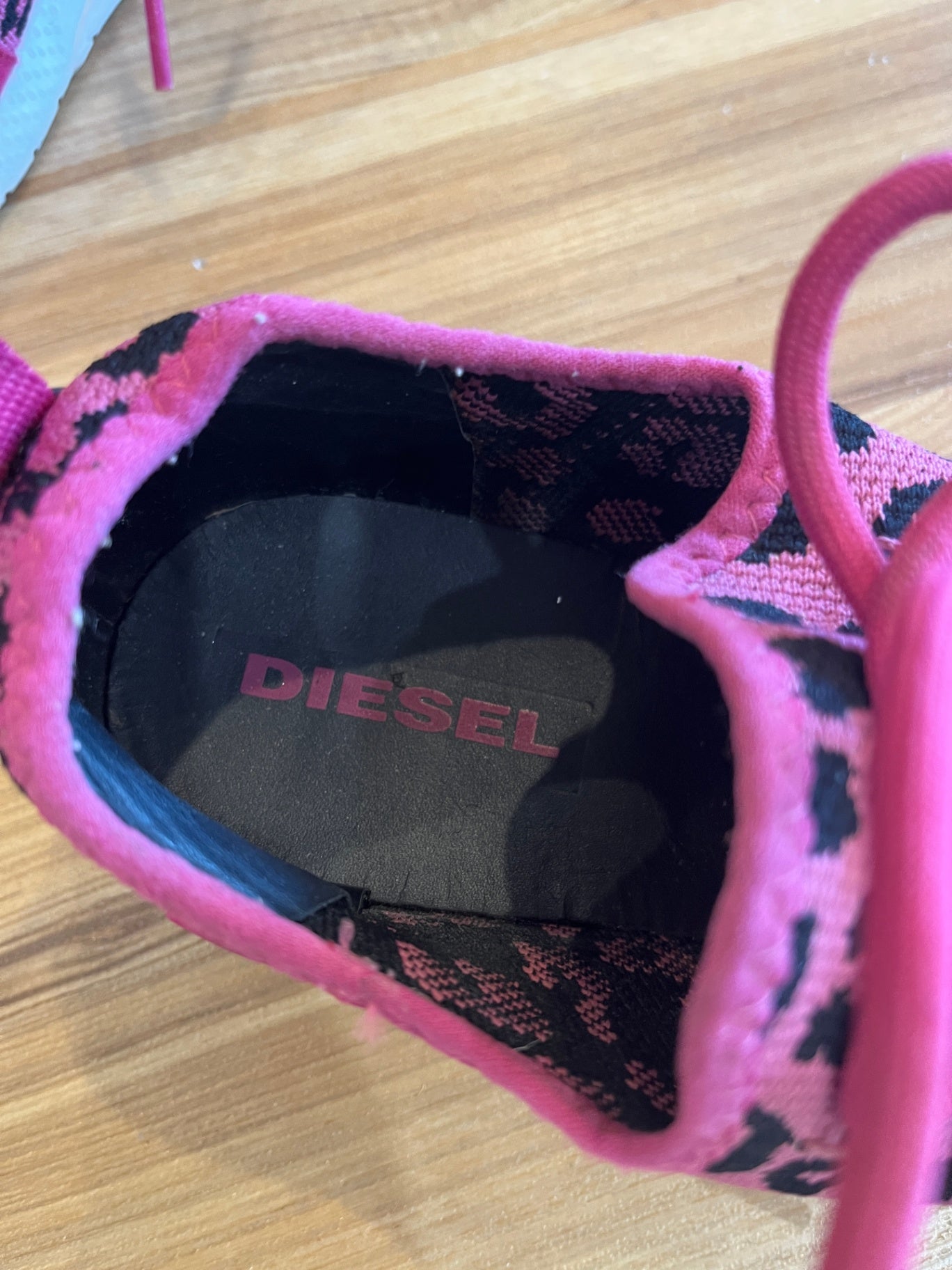 Diesel Sneakers Black and Pink Leopard Print Design