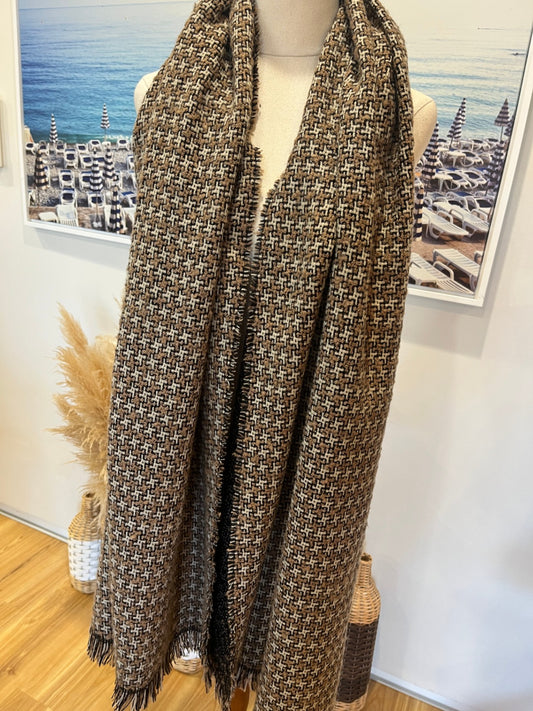Houndstooth Pattern Design Brown Scarf