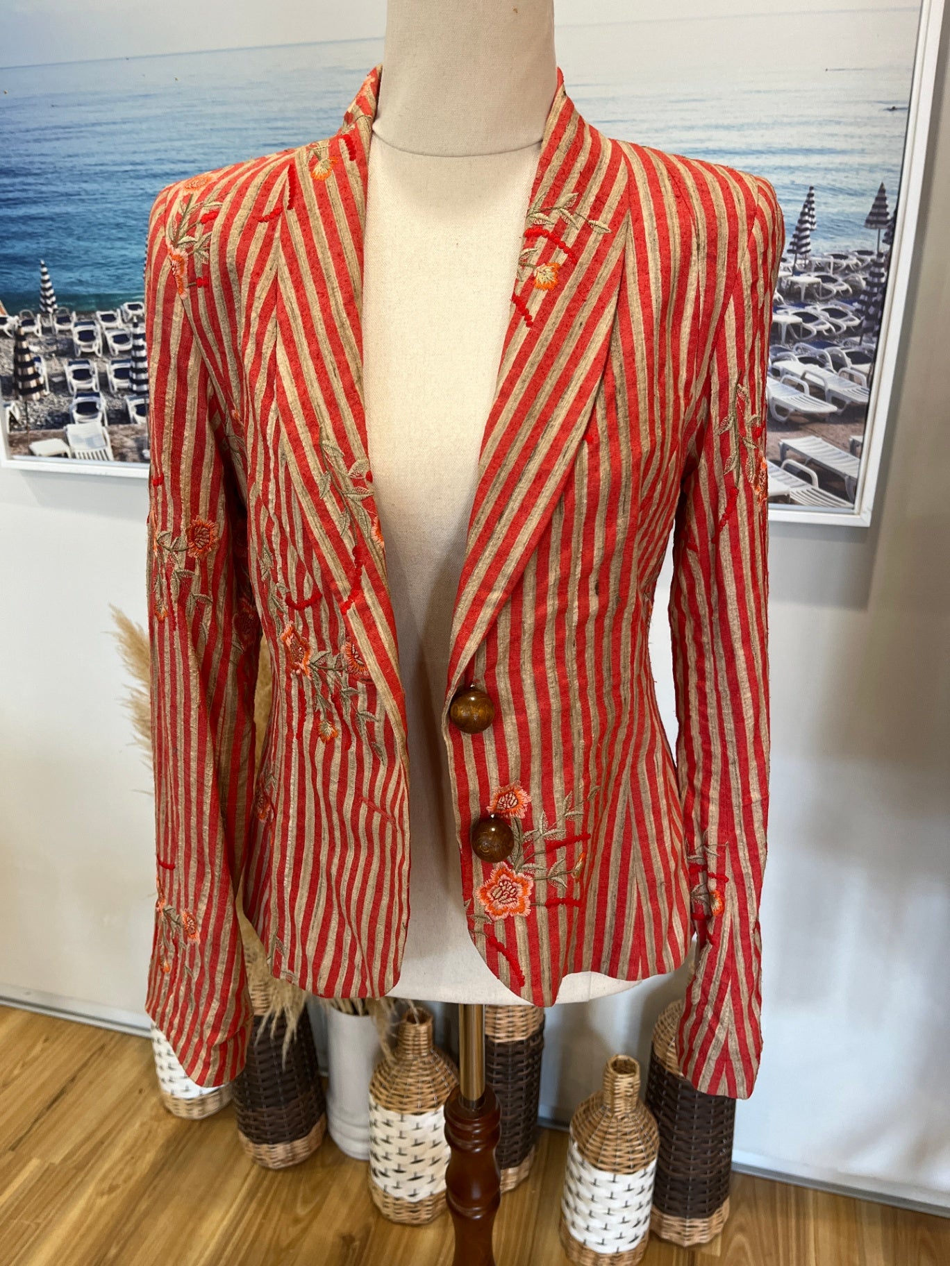 ANDREA MOORE Blazer Beige with Red Stripes Size 10