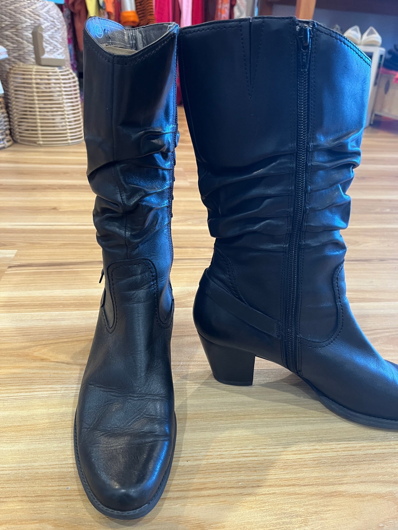 Gino Ventori Black Leather Boots Cowgirl Style Size 42