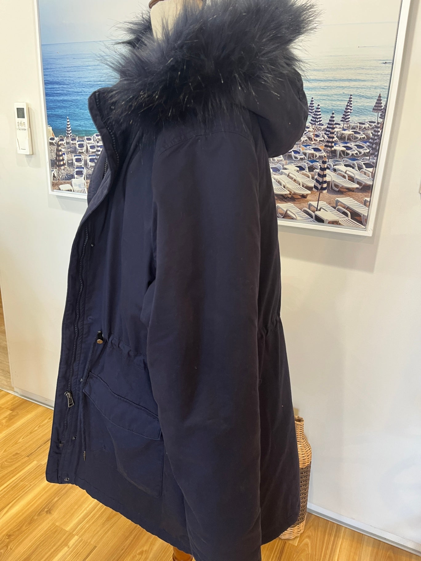 Sierra Winter Hood Faux Fur Blue Jacket Size 16