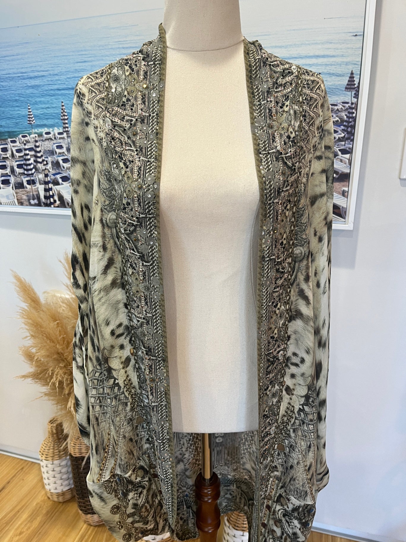 Camilla Kimono Shrug Type Green Animal Print
