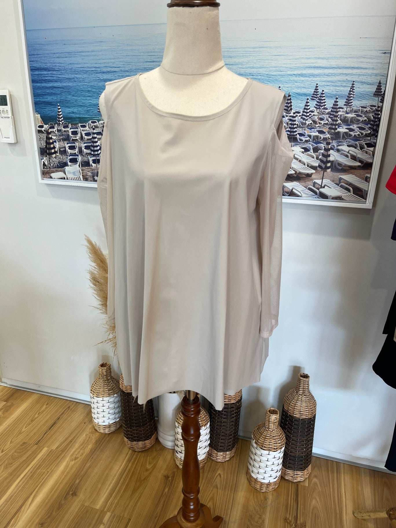 PAULA RYAN Cold Shoulder Top Beige Size M