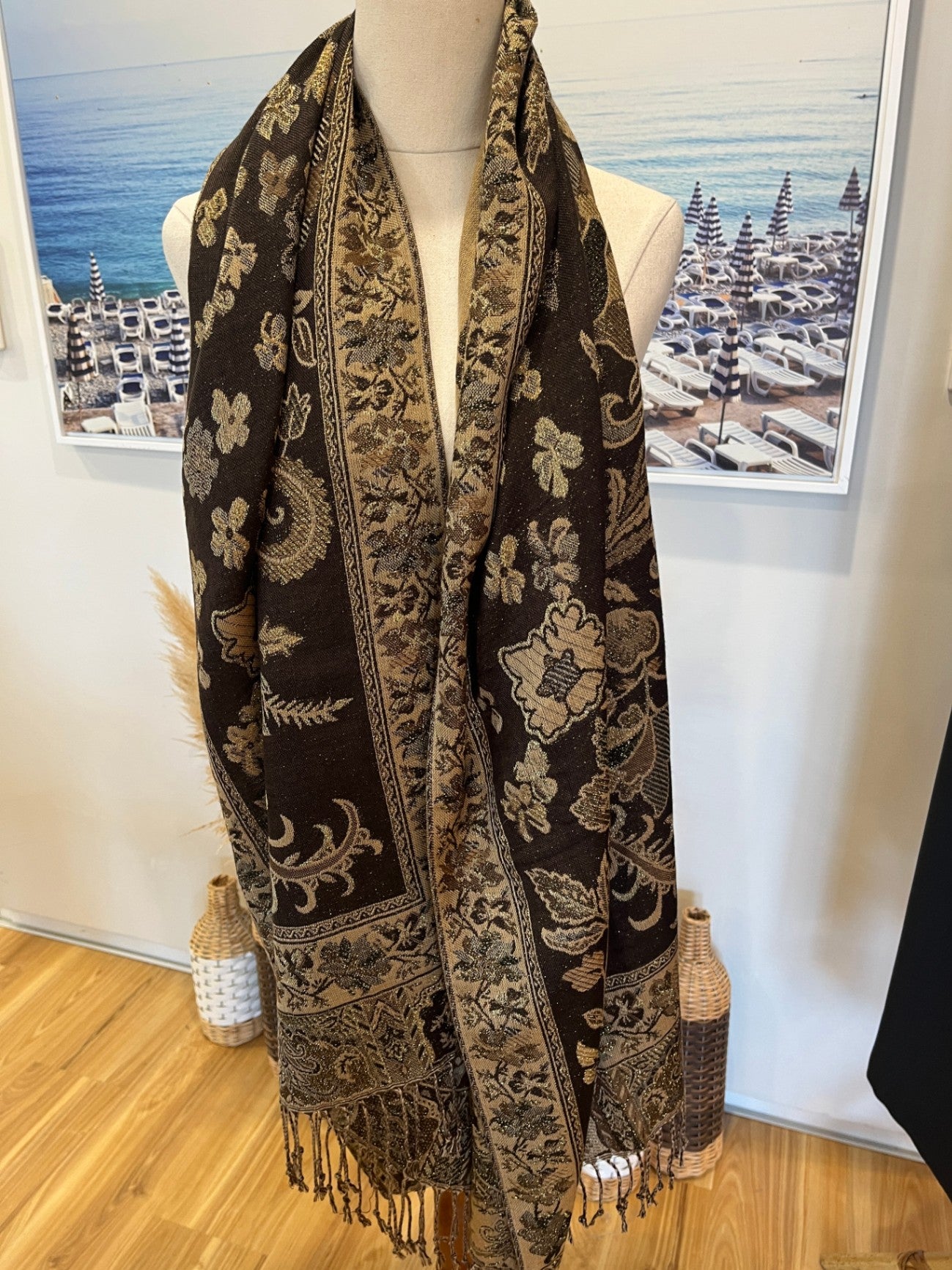 Black and Gold Floral Scarf