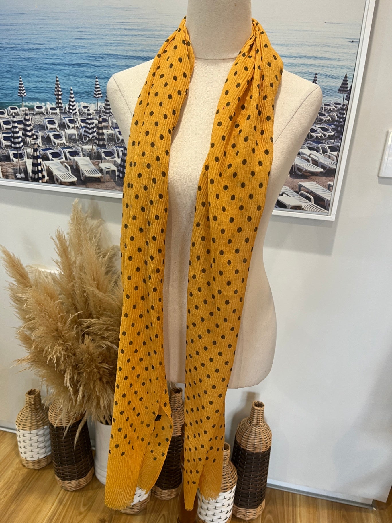 Bright Mustard Yellow Scarf Polka Dots