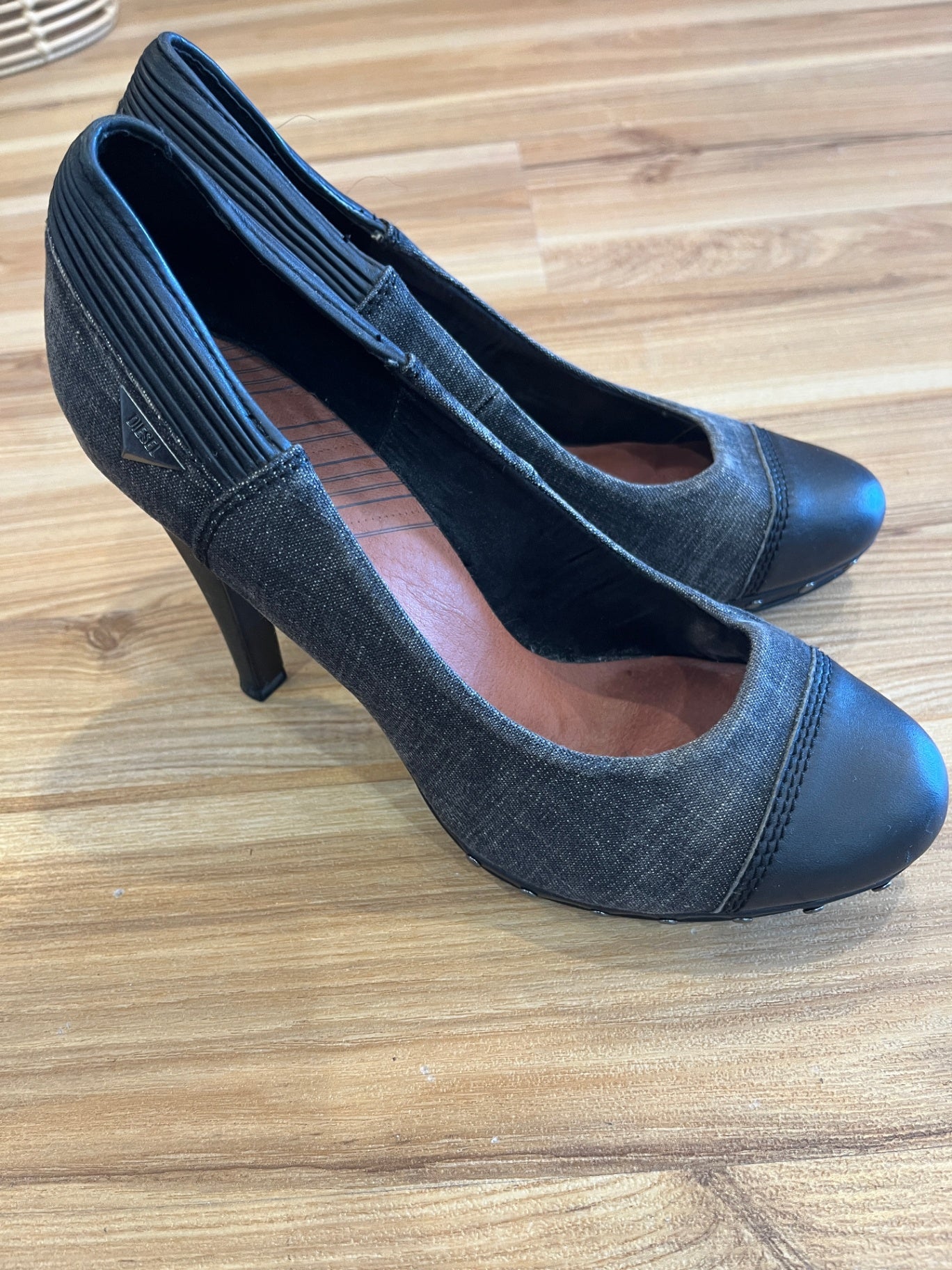 Diesel Heels Grey Denim Faux Leather Size 39