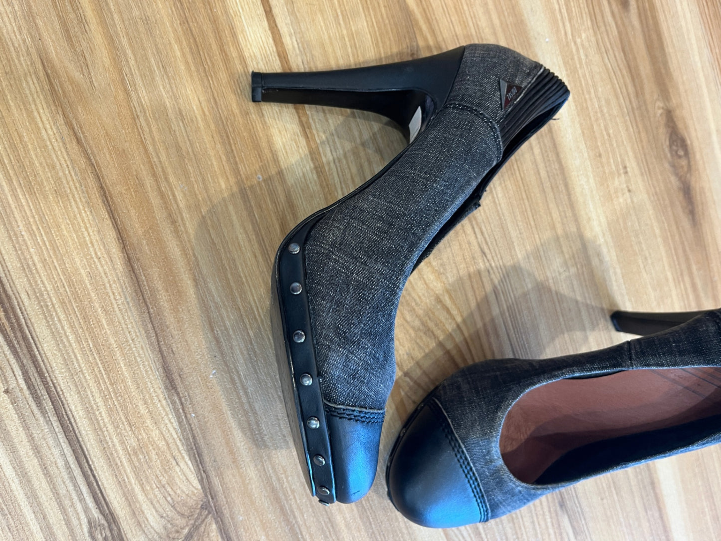 Diesel Heels Grey Denim Faux Leather Size 39
