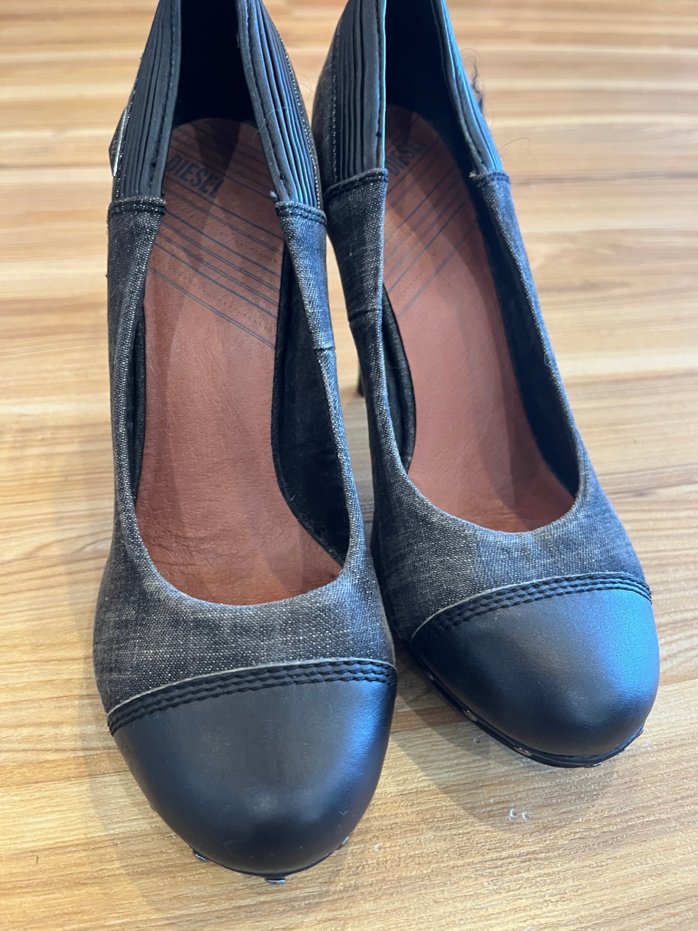 Diesel Heels Grey Denim Faux Leather Size 39