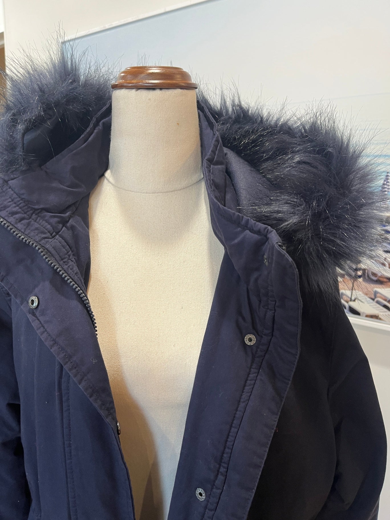 Sierra Winter Hood Faux Fur Blue Jacket Size 16