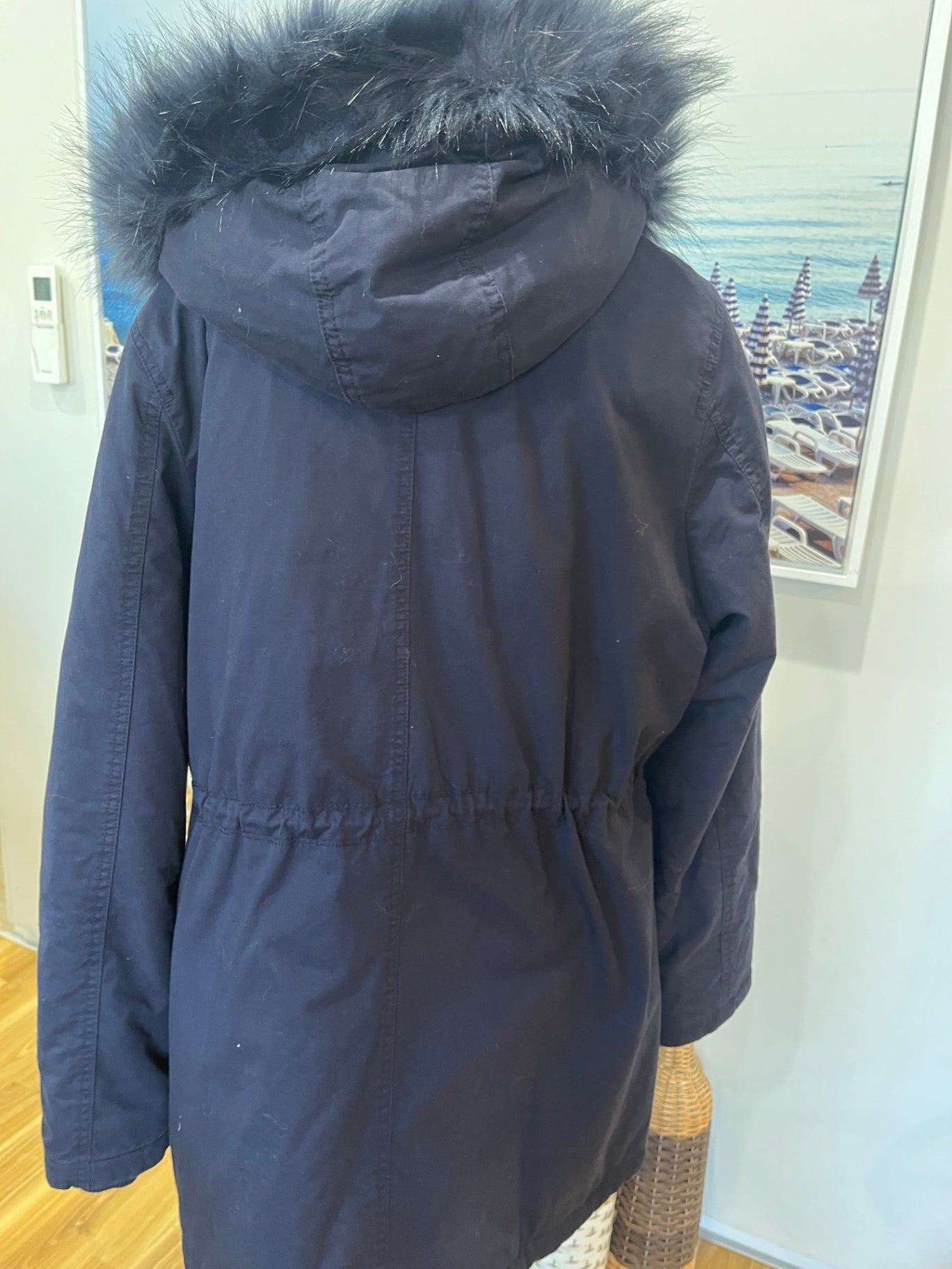 Sierra Winter Hood Faux Fur Blue Jacket Size 16