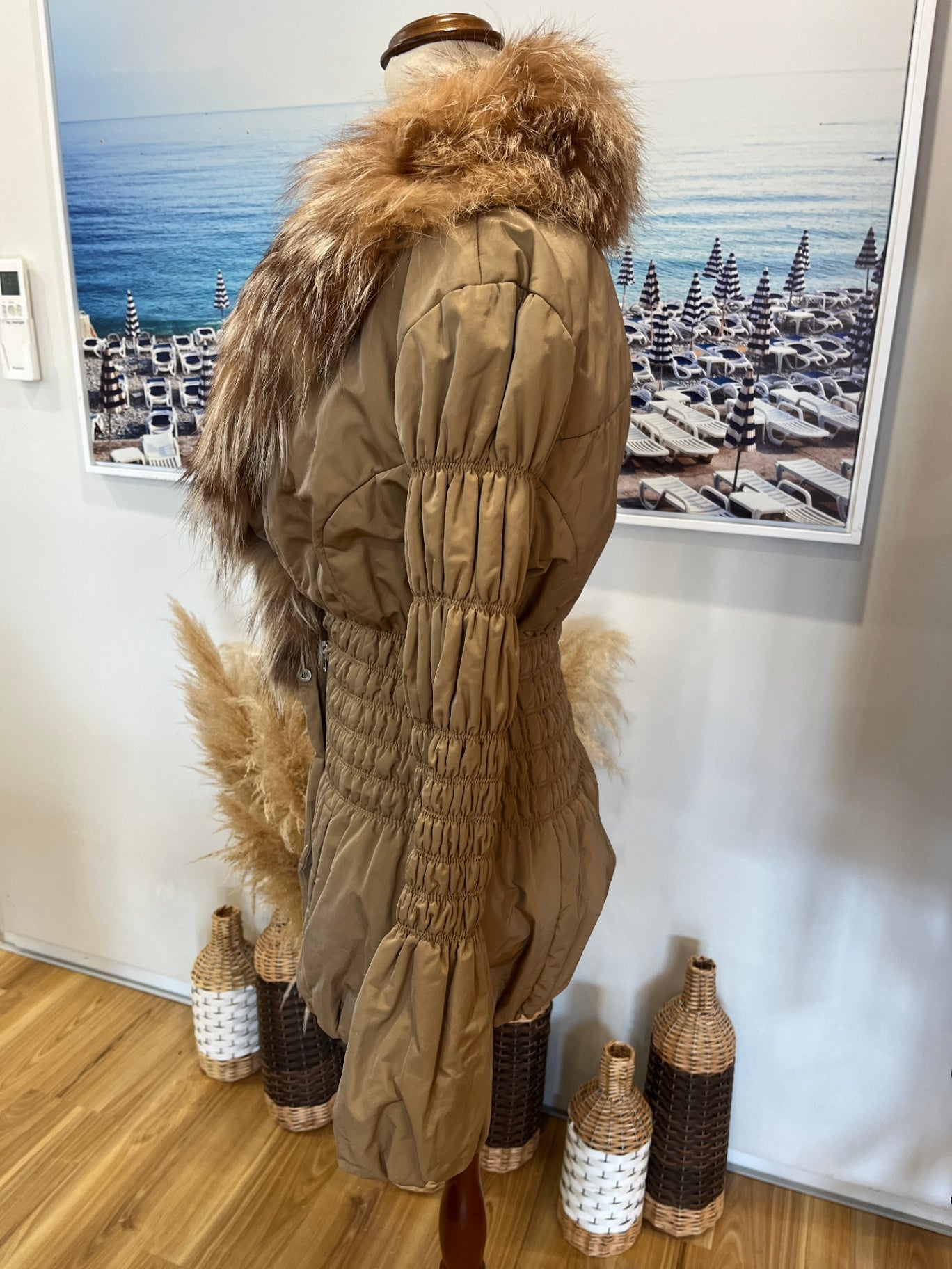 Made in Italy Jacket Faux Fur Trim Light Brown