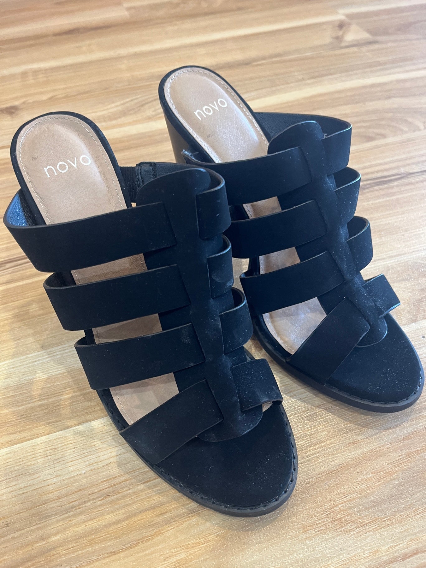 Novo Black Velvet-Feel High Heel Slip-On Sandals – Women's Size 9