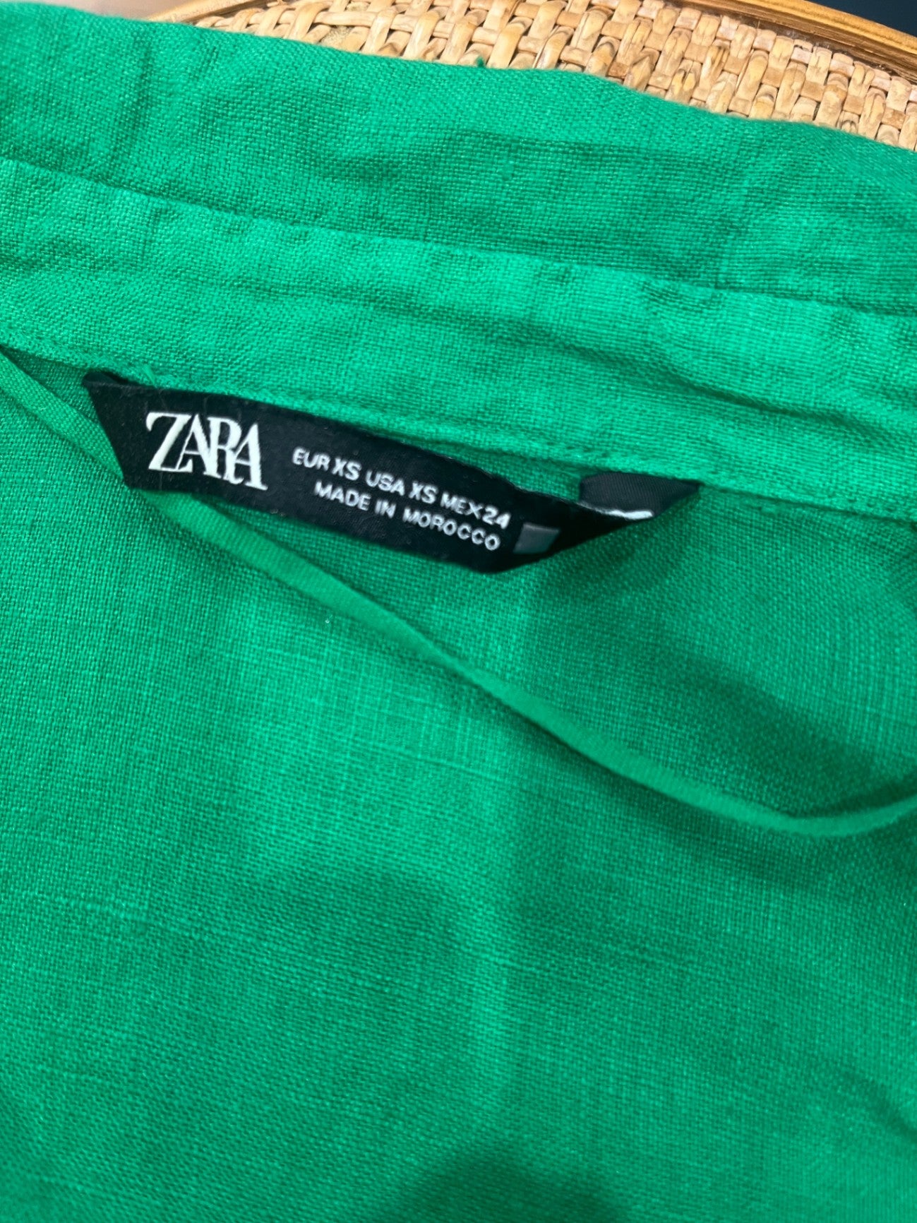 Zara 100% Linen Shirt – Bright Green | Women's XS