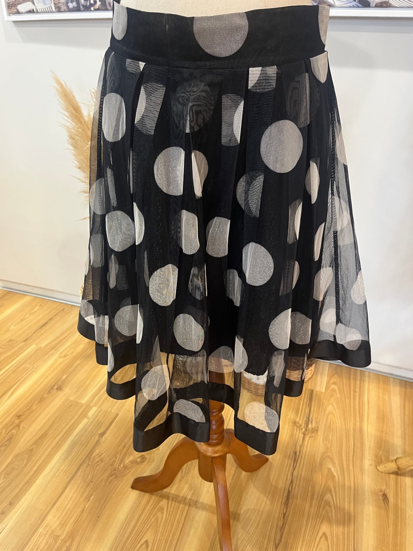 Black Chiffon Skirt with Silver Dots – Size Small | Elegant & Flowy