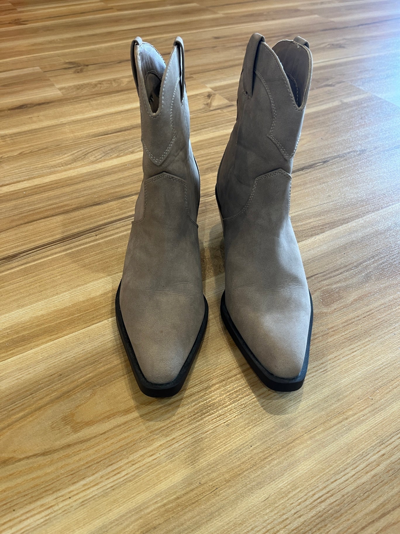 Rubi Taupe Faux Leather Cowgirl Boots – Size 40 | Chic Western Style