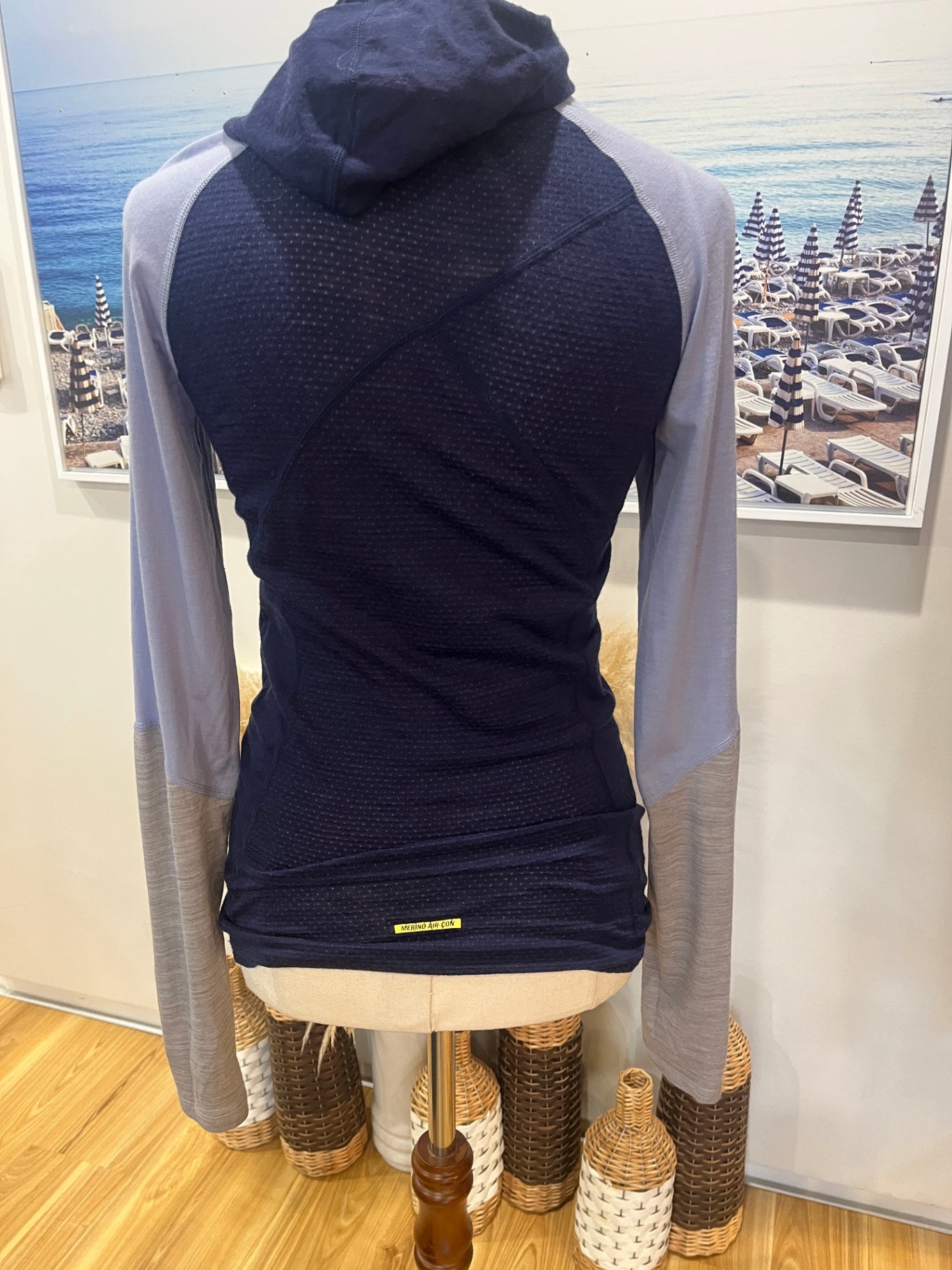 Mons Royale Merino Wool Top – Navy & Light Blue | Women's XS
