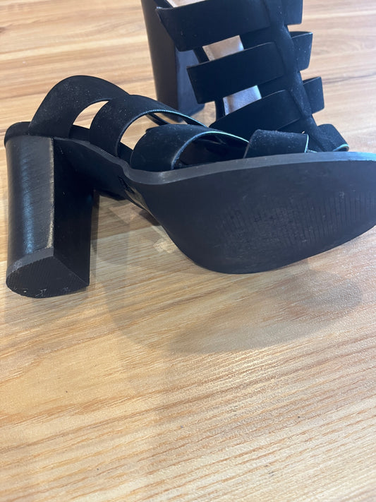 Novo Black Velvet-Feel High Heel Slip-On Sandals – Women's Size 9