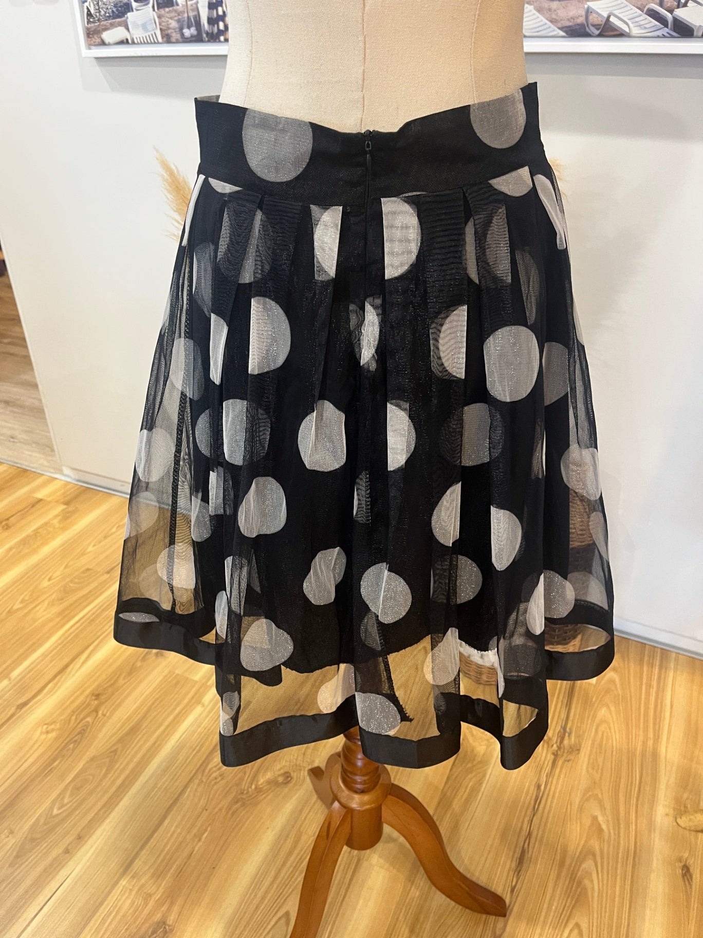 Black Chiffon Skirt with Silver Dots – Size Small | Elegant & Flowy