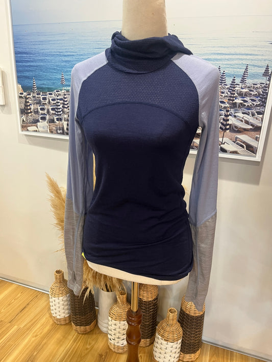 Mons Royale Merino Wool Top – Navy & Light Blue | Women's XS