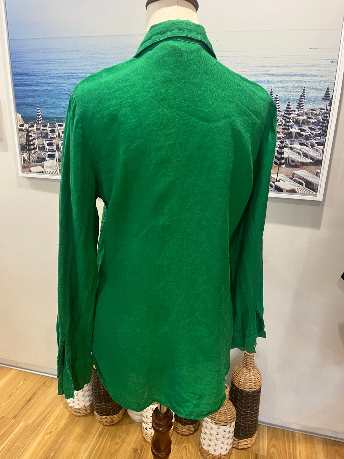 Zara 100% Linen Shirt – Bright Green | Women's XS
