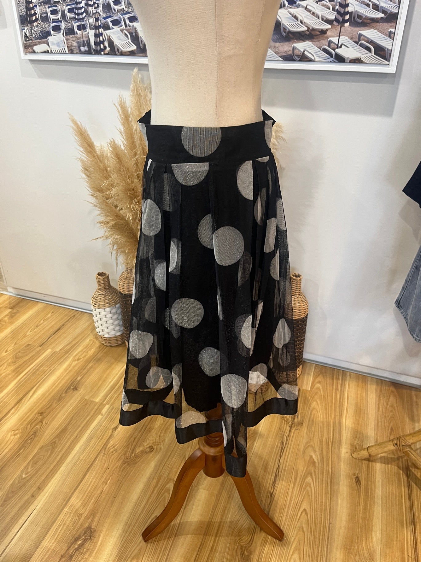 Black Chiffon Skirt with Silver Dots – Size Small | Elegant & Flowy
