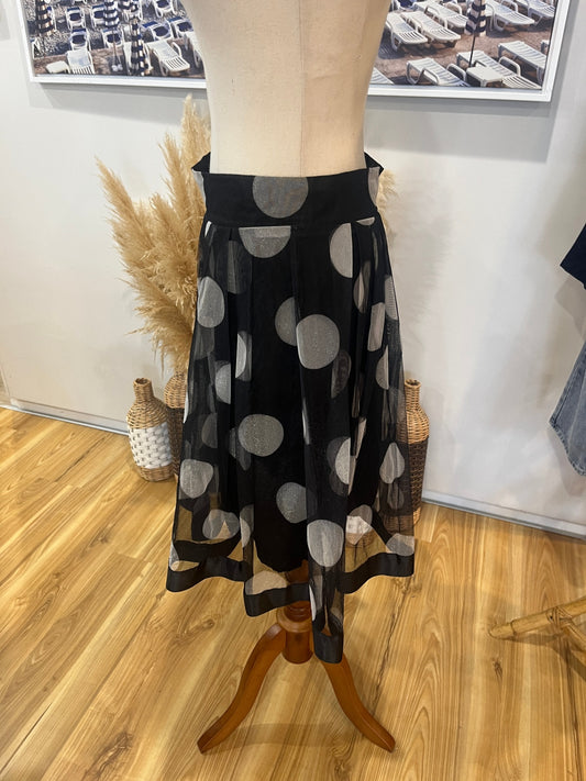 Black Chiffon Skirt with Silver Dots – Size Small | Elegant & Flowy