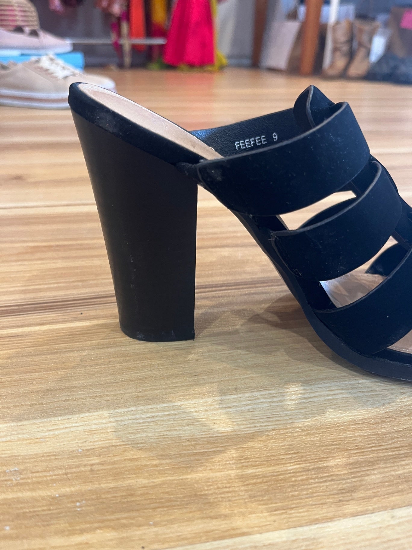 Novo Black Velvet-Feel High Heel Slip-On Sandals – Women's Size 9