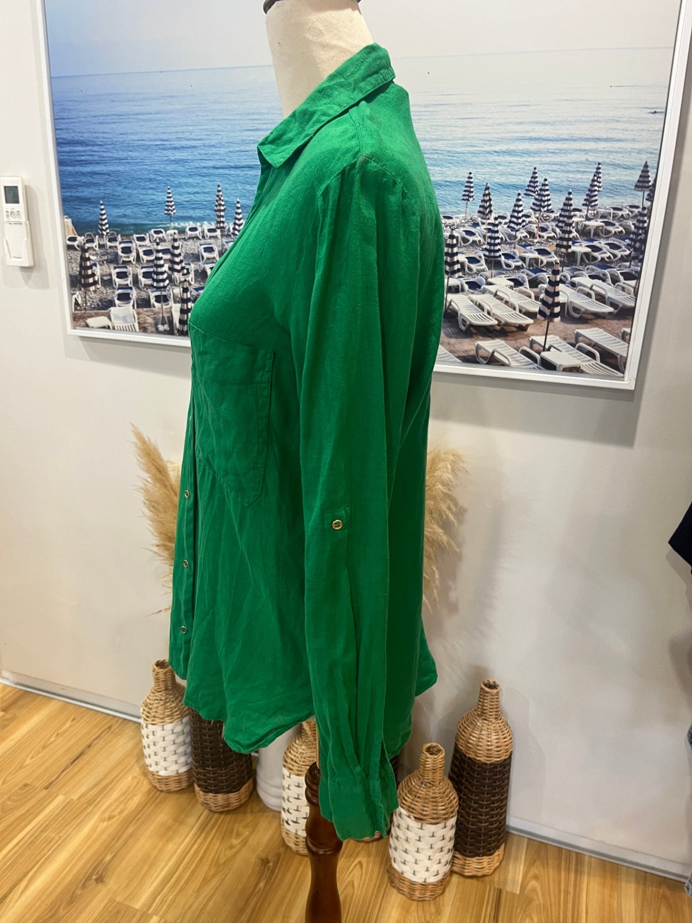 Zara 100% Linen Shirt – Bright Green | Women's XS