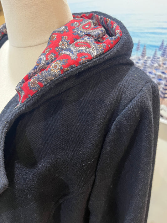 [SALE] Max Hooded Wool Blend Winter Jacket | Dark Blue | Fully Lined | Size 18